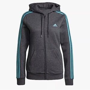 Adidas Women's Essentials Fleece 3-Stripes Jacket Grey/Mint Stripes Small